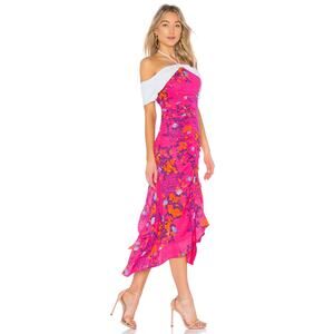 Tanya Taylor Virginia Falling Floral Bright Pink 100% Silk Dress Boho 8 $595